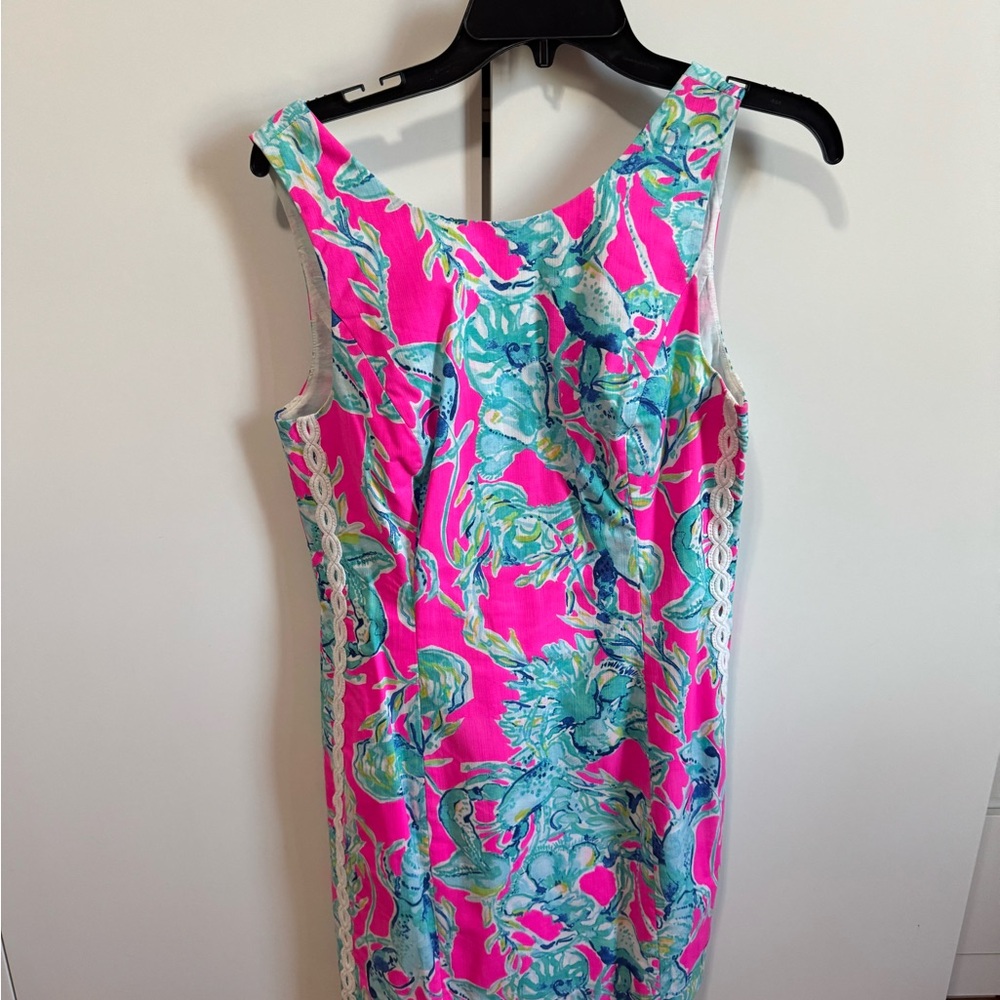 Vibrant Pink and Blue Lily Pulitzer  mila shift dress. crab print Dress size 6